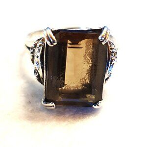 One-of-a-Kind Vintage Art Deco Smoky Quartz 925 Sterling Silver Cocktail Ring